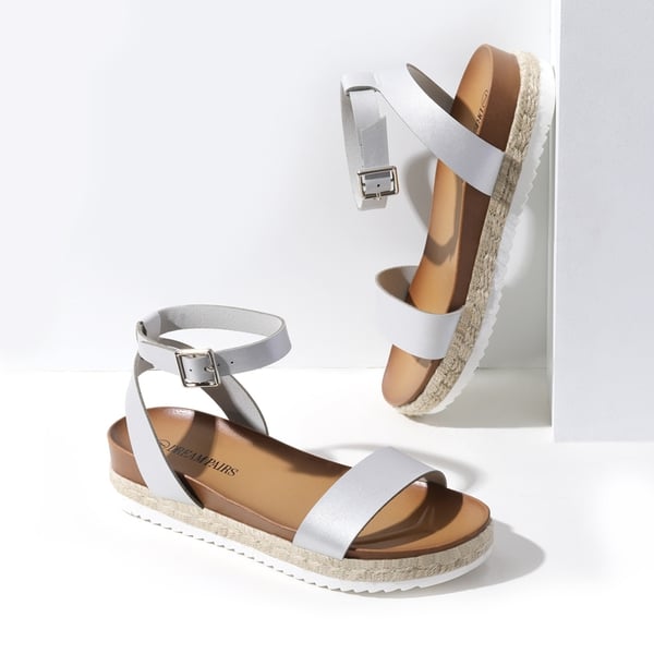 Open Toe Ankle-Strap Espadrille Platform Sandals - SILVER PU - 3